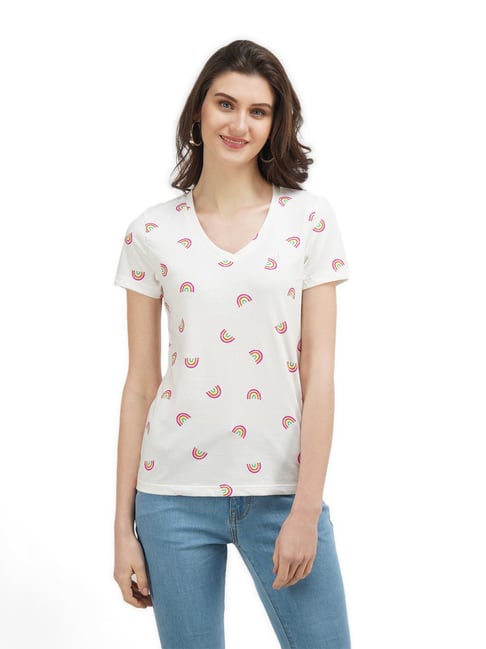 United Colors of Benetton White Printed T-Shirt Price in India