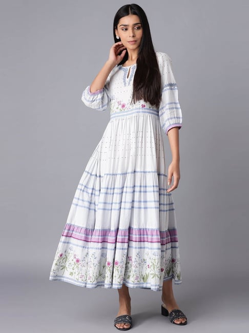 W White Cotton Embroidered Maxi Dress Price in India