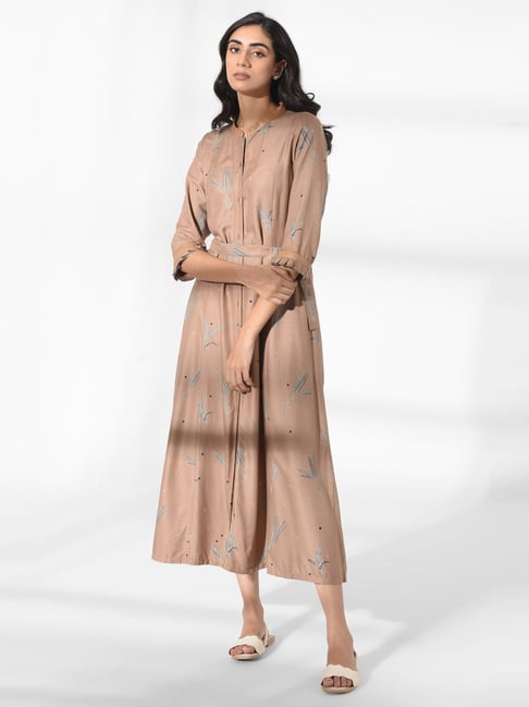 W Brown Printed Maxi Dress Price in India
