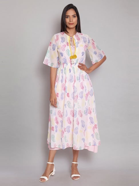 W Pink Printed A-Line Dress Price in India