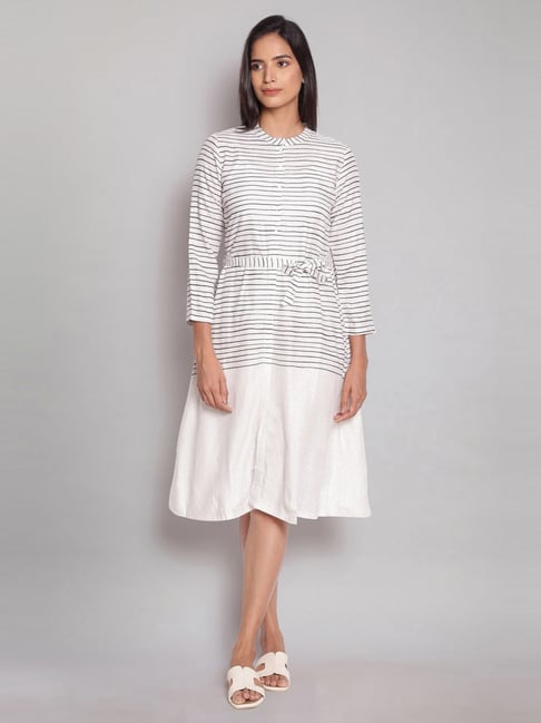 W White Striped A-Line Dress Price in India