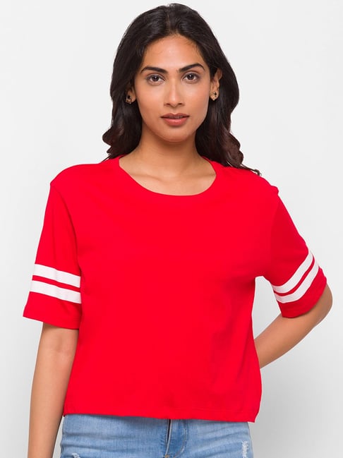 Globus Red Cotton T-Shirt Price in India