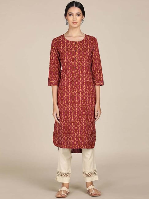 Karigari Red Printed Straight Kurta