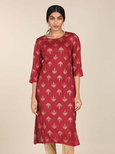 Karigari Red Printed Straight Kurta