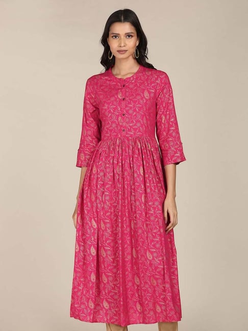 Karigari Pink Printed A Line Kurta