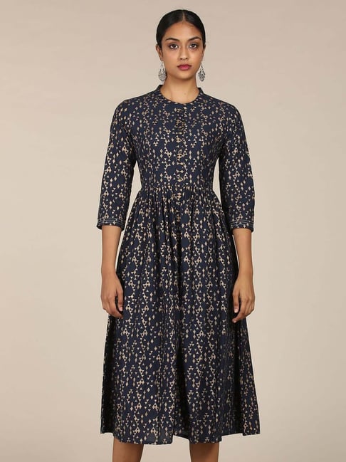 Karigari Blue Printed A-Line Dress Price in India