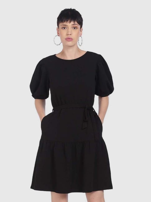 Sugr Black Regular fit A-Line Dress Price in India