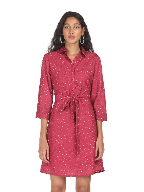 Sugr Red Printed A-Line Dress Price in India