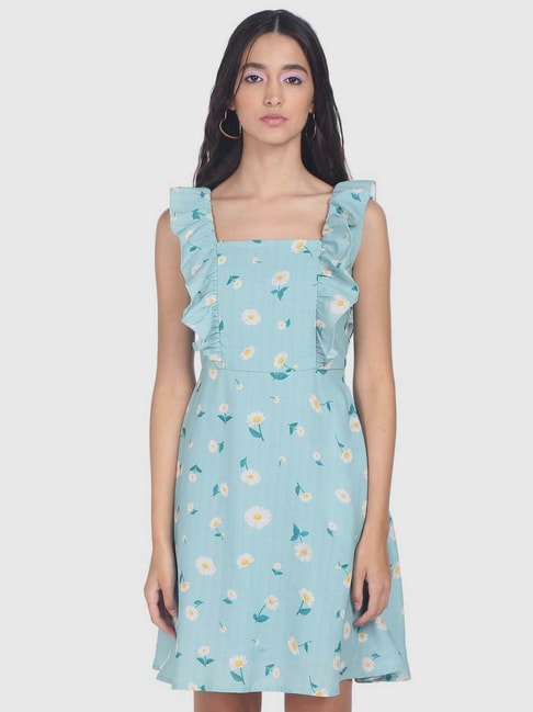 Sugr Blue Printed A-Line Dress Price in India