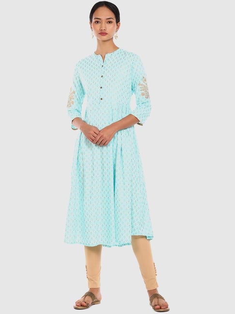 Anahi Blue Cotton Floral Print Kurta