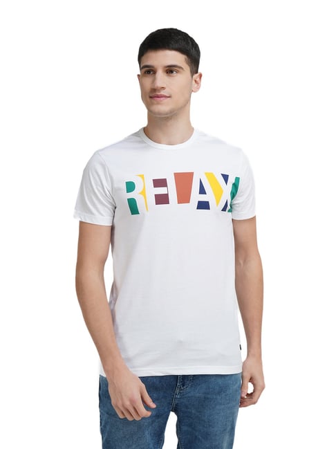 United Colors of Benetton White Cotton Regular Fit Printed T-Shirt