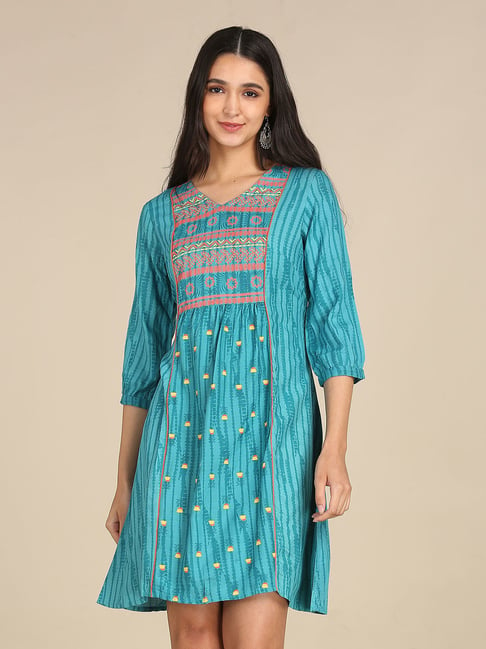 Karigari Teal Blue Printed Dress Price in India