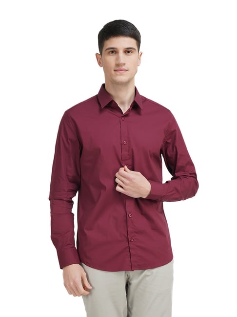 United Colors of Benetton Maroon  Slim Fit Shirt