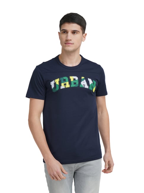 United Colors of Benetton Navy Cotton Regular Fit Printed T-Shirt