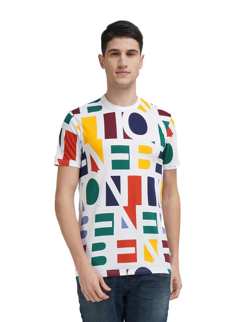 United Colors of Benetton White Cotton Regular Fit Printed T-Shirt