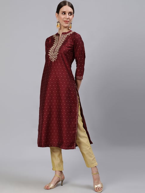 Anubhutee Maroon Printed A Line Kurta Price in India