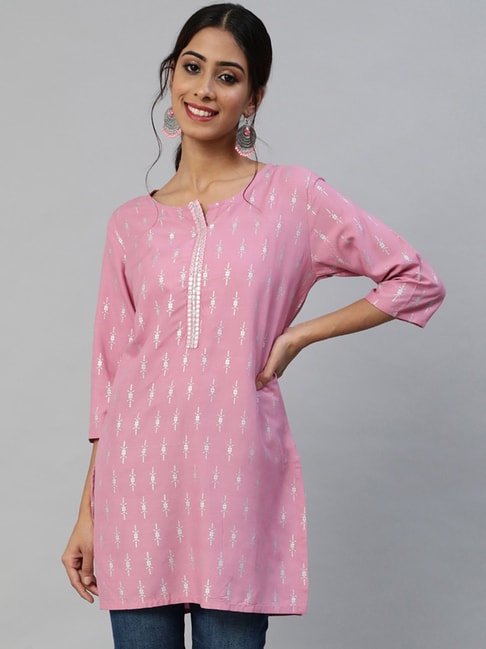 Anubhutee Pink Printed Straight Kurti Price in India