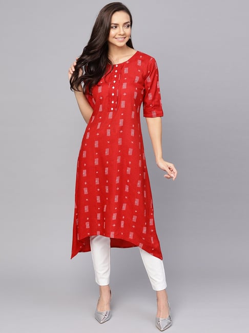 Anubhutee Red Chequered A Line Kurta Price in India