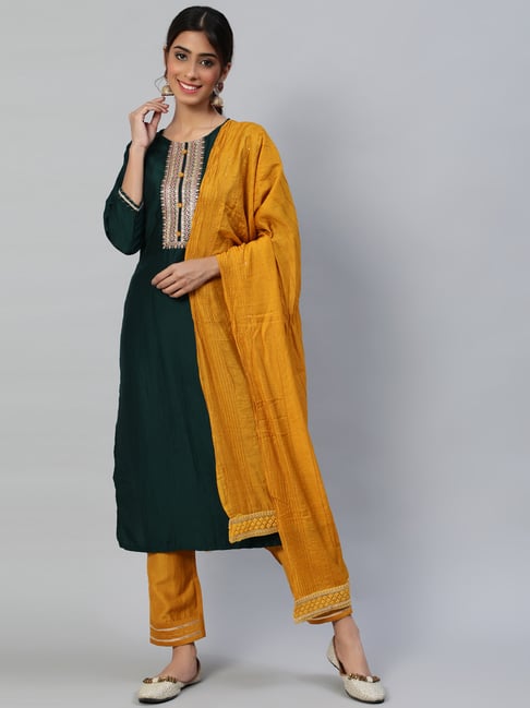 Anubhutee Green Embroidered Kurta Pant Set With Dupatta Price in India