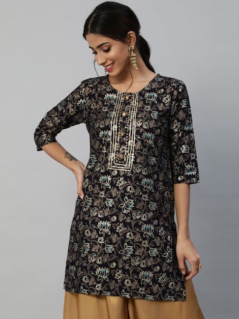 Anubhutee Navy Printed Straight Kurti Price in India