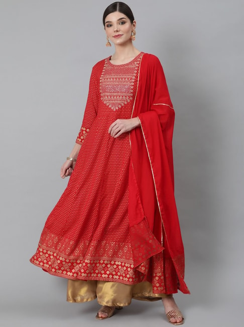 Anubhutee Red Embellished A Line Kurta Price in India