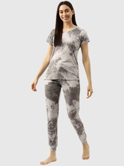 Buy Grey Tie Dye Print Pajama Set for Women Online Tata CLiQ