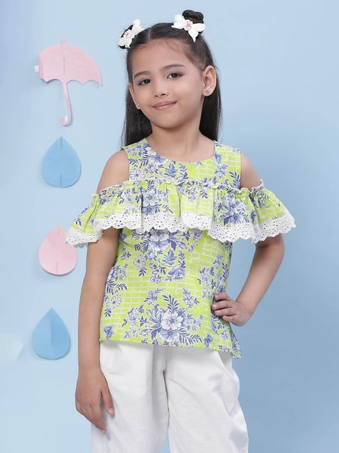 BIBA Girls Lime Green Printed Top-picture-10