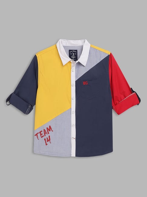 Blue Giraffe Boys Multicolor Cotton Color Block Pattern Shirt-picture-20