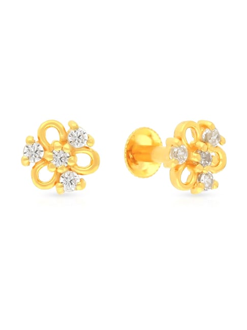 Kudi Pattern Gold and Diamond Stud Earrings