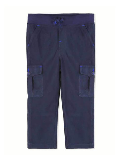 Buy Now Boys Navy Blue Cotton Lycra Solid Trousers  Style Union
