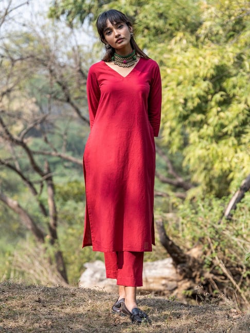 Buy Okhai Red Pure Cotton Kurta Pant Set for Women's Online @ Tata CLiQ