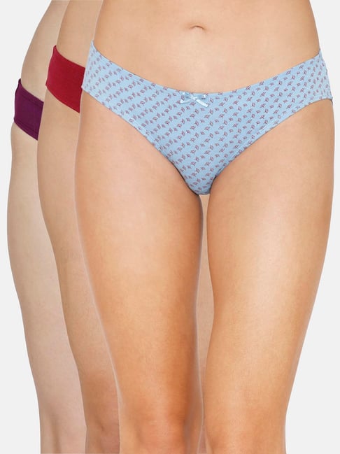 Zivame Purple & Maroon & Blue Bikini Panty (Pack of 3) Price in India