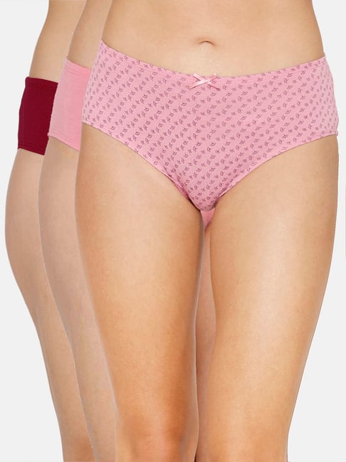 Zivame Pink & Red Hipster Panty (Pack of 3)