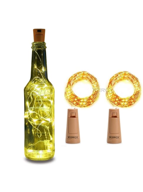 XERGY Cork Shaped Bottle Fairy String Lights Battery Powered for Diwali Home Decoration (Pack of 2)