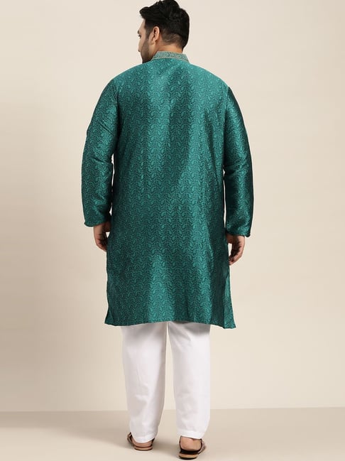 Indus Route by Pantaloons Teal Blue Regular Fit Embroidered Kurta