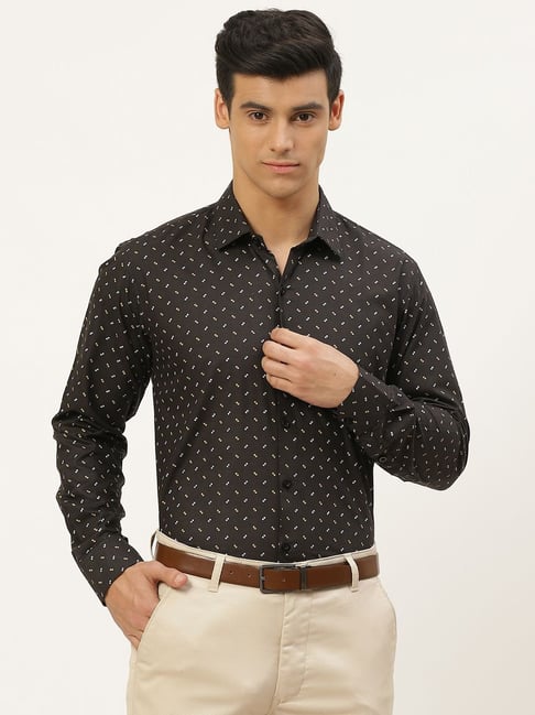 Sojanya Black Cotton Regular Fit Printed Shirt-picture-28