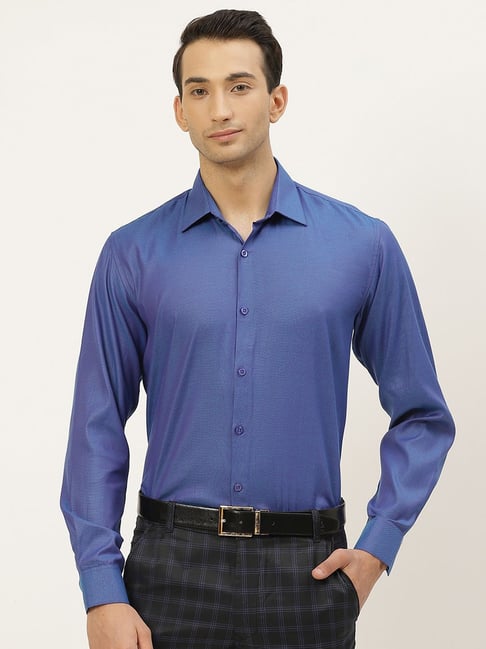 Sojanya Blue Cotton Regular Fit Self Pattern Shirt-picture-44