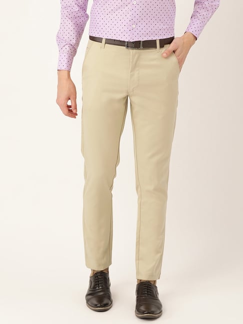 Buy Regular Fit Men Trousers Beige Poly Cotton Blend for Best Price  Reviews Free Shipping