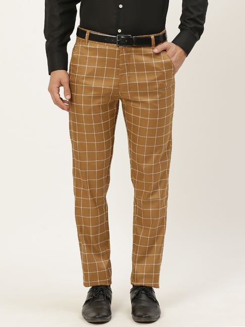 TitleNine Rust Khaki Checked Trouser for men Casual Check PantsSlim Fit Check  pantsCotton check