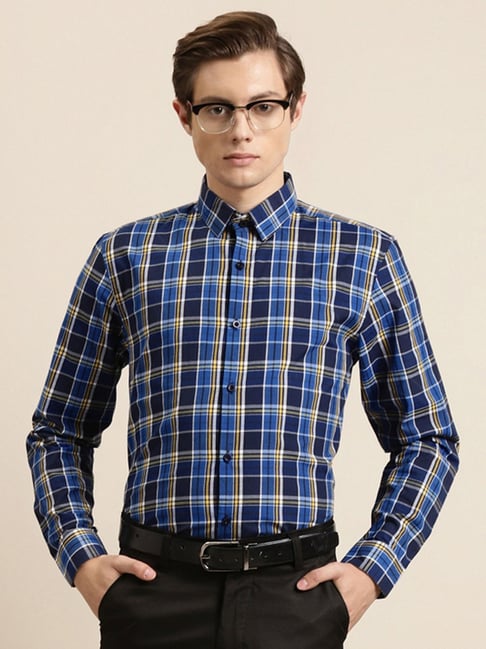 Sojanya Blue Cotton Regular Fit Checks Shirt-picture-27