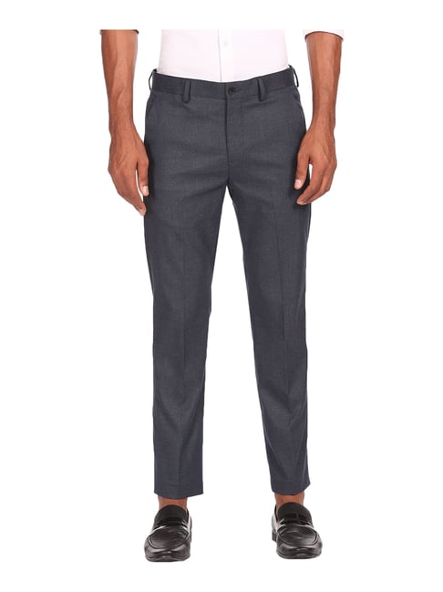 Excalibur Blue Regular Fit Flat Front Trousers