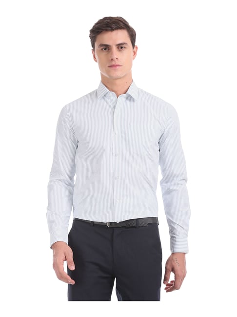 Excalibur White Slim Fit Striped Shirt