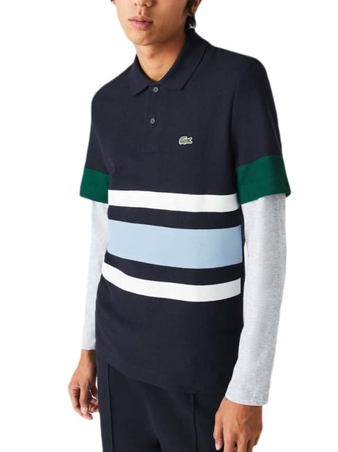 Lacoste Navy Striped Slim Fit Polo T-Shirt