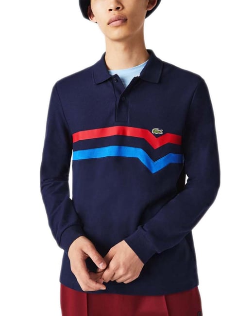 Lacoste Navy Striped Regular Fit Polo T-Shirt