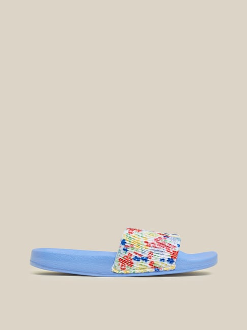 Buy LUNA BLU by Westside Blue Floral Printed Slides Online at best ...