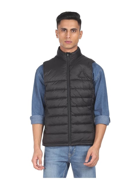 Buy Wine Solid High Neck Quilted Jacket for Men | Status Quo