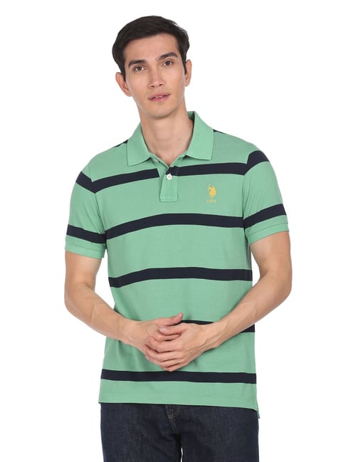 U S Polo Assn U.S. Polo Assn. Green Regular Fit Striped Polo T-Shirt