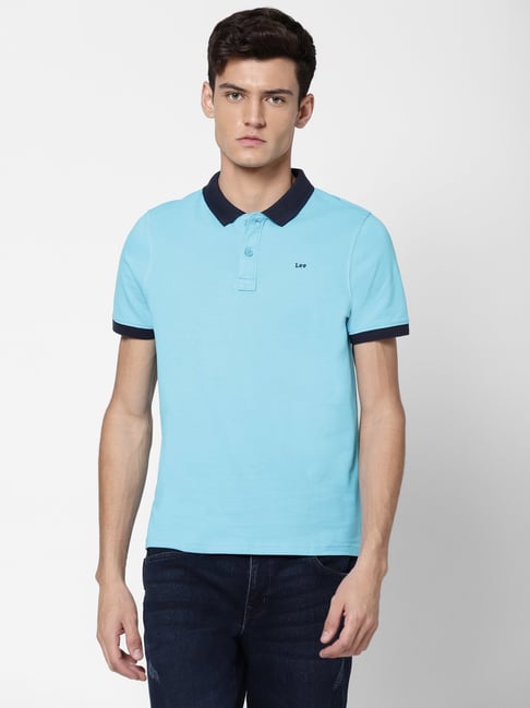 Lee Mid Blue & Navy Slim Fit Polo T-Shirt