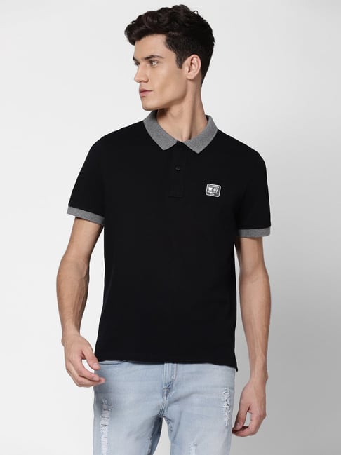 Wrangler Core Black & Grey Regular Fit Polo T-Shirt