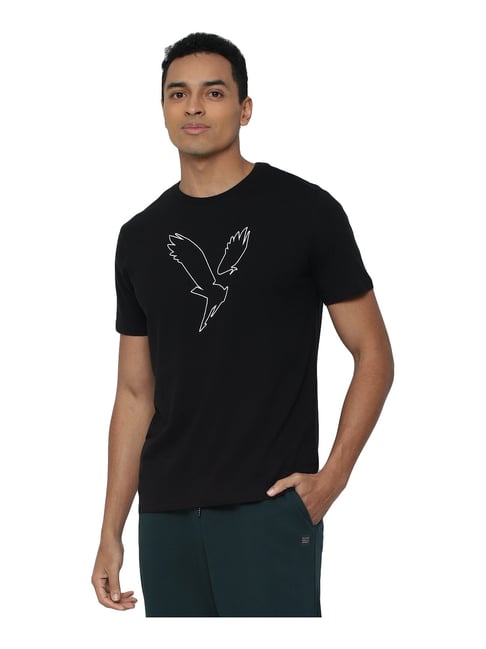 American Eagle Outfitters American Eagle Black Cotton Regular Fit Printed T-Shirt